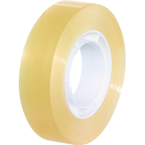 Eine Rolle transparenten Klebebands. Das Band ist auf einer weißen Spule aufgerollt.