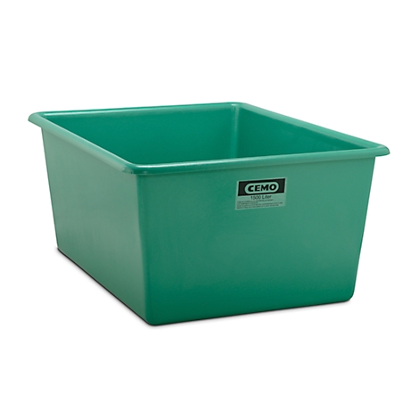 Green plastic tub, rectangular. Sticker "CEMO".
