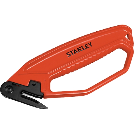 Orange Stanley cutter. Black blade and handle. Text "STANLEY".