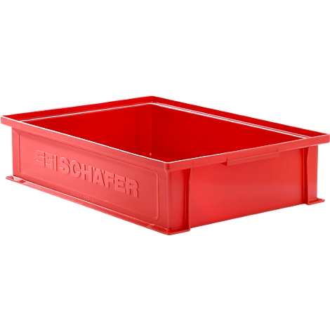Rode plastic bak met de inscriptie "SSI SCHÄFER".