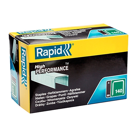 Box of staples, yellow and black, with the brand name 'Rapid' on it.