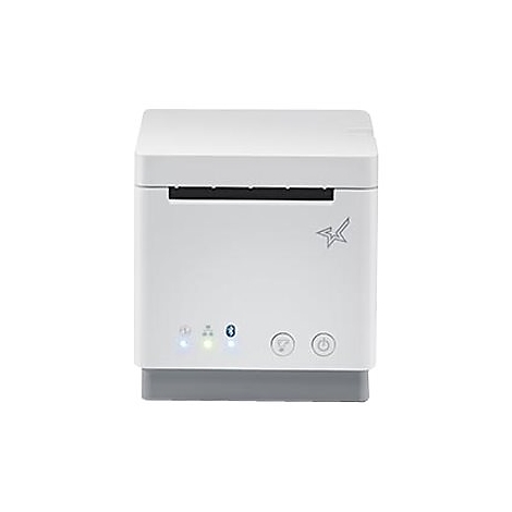 Ein weißer Thermodrucker mit blauen und grünen LED-Leuchten. Auf der rechten Seite befindet sich ein Sternlogo.