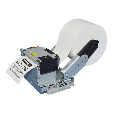 Ein Kioskdrucker SK1-211 mit Papierrolle. Auf dem Papier steht "KIOSK PRINTER" und weitere technische Daten.