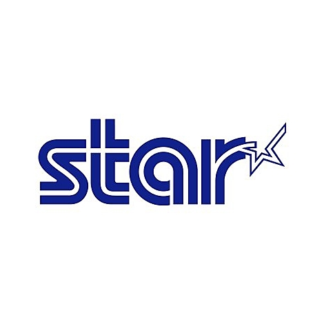 Blauer Schriftzug „STAR“ mit Sternsymbol.