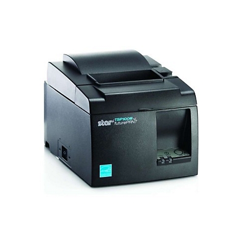 Schwarzer Drucker mit der Aufschrift "TSP100" und "futurePRNT".