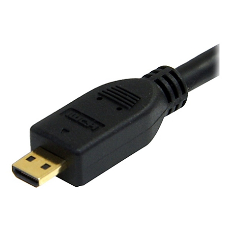 Nahaufnahme eines schwarzen HDMI-Kabels mit vergoldetem Stecker.