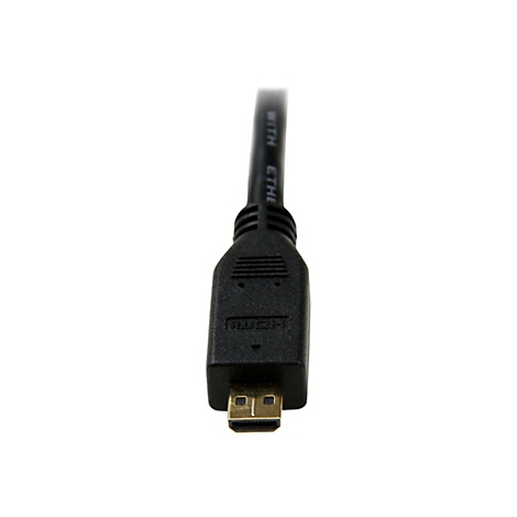Nahaufnahme eines schwarzen HDMI-Kabels. Deutlich sichtbar ist der Stecker mit goldenen Pins.