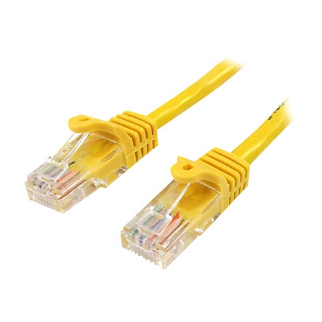 Gelbes Ethernet-Kabel mit durchsichtigen Steckern und der Aufschrift "BON".