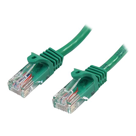 Zwei grüne Ethernet-Kabel-Stecker mit durchsichtigen Anschlüssen.