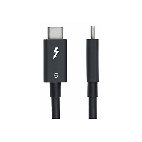 Câble Thunderbolt 5 noir avec symbole d'éclair et "5".