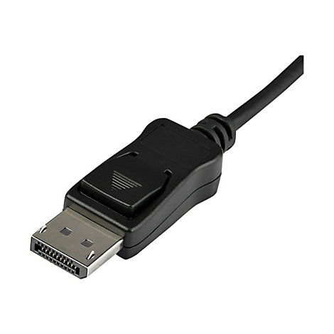 Nahaufnahme eines schwarzen DisplayPort-Kabels mit Metallstecker.