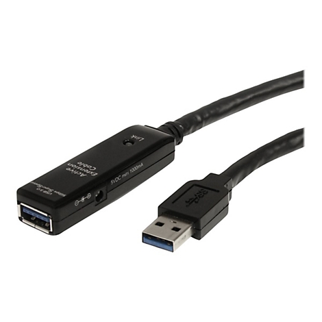 Schwarzes USB 3.0 Verlängerungskabel mit Beschriftung: 'Active Extension Cable', '5VDC mini 1000mA'.