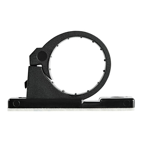 Support noir en forme d'anneau avec base et trou rond. L'anneau est pourvu de petits trous.