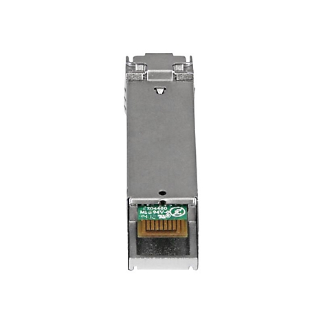 Metallfarbenes Netzwerk-Modul mit grüner Platine und Aufschrift.