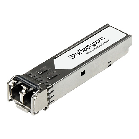 Ein silbernes Netzwerkmodul mit StarTech.com-Logo, "Hard-to-find made easy" aufgedruckt.