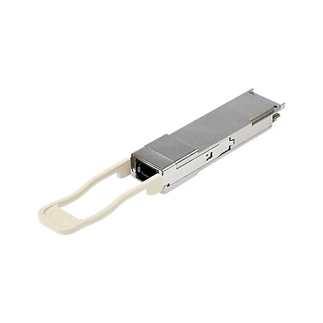 Ein silbernes Netzwerkmodul mit beigefarbenem Griff, vor weißem Hintergrund.