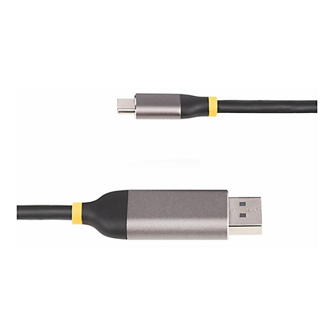 Câble USB-C et USB-A avec boîtiers gris et accents jaunes.