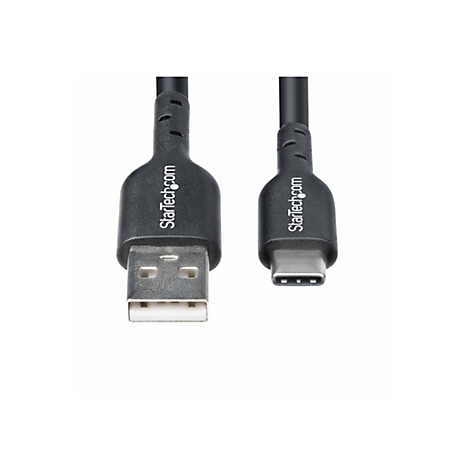 Câble USB noir avec connecteurs USB-A et USB-C. Le corps du câble porte le nom de marque 'StarTech.com'.