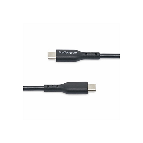 Un câble USB-C noir sur fond blanc. Le câble porte l'inscription "StarTech.com".