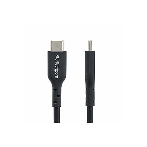 Un câble USB-C noir avec le logo "StarTech.com". Le câble possède une prise USB-C et une fiche, toutes deux présentées sur un fond blanc.