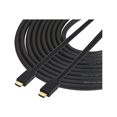 Zwei schwarze HDMI-Kabel mit vergoldeten Anschlüssen. Der Text 'Cable with Ethernet' ist auf dem Kabel aufgedruckt.