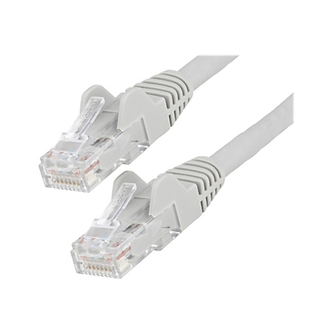 Zwei graue Ethernet-Kabel mit durchsichtigen Steckern, das Logo Startech.com ist zu sehen.