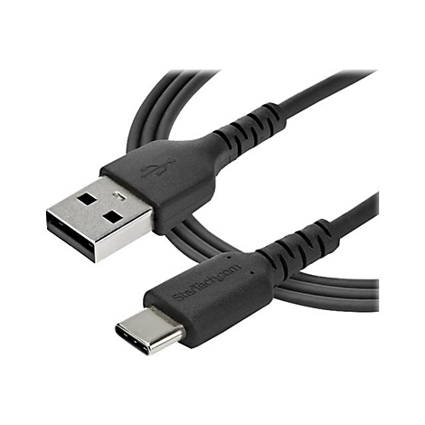 Schwarzes USB-C-Kabel mit USB-A-Stecker. Auf dem Stecker steht Startech.com.