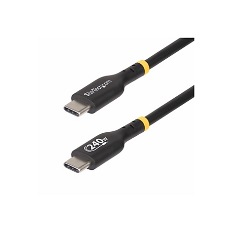 Schwarzes USB-C-Kabel, StarTech.com Logo und 240W Aufschrift. Gelber Ring am Kabelansatz.