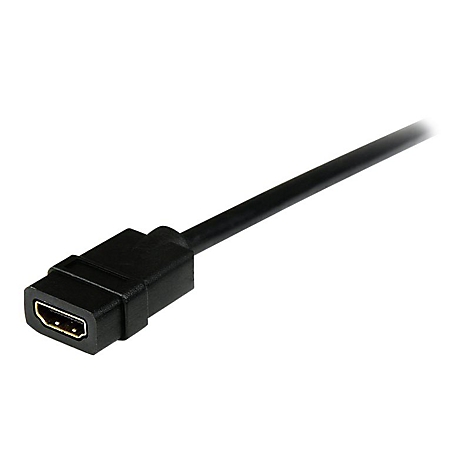 Nahaufnahme eines schwarzen HDMI-Kabels mit vergoldetem Anschluss.