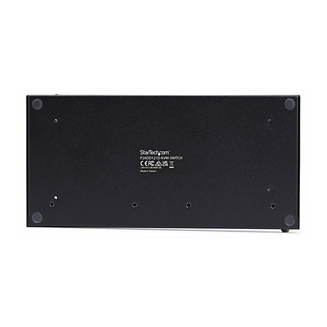 Schwarzer KVM-Switch mit Gummi-Füßen. Aufschrift StarTech.com und Produktbezeichnung.