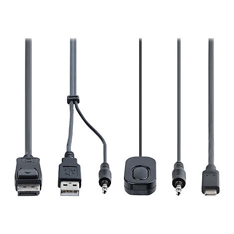 Verschiedene Kabel, darunter USB- und Klinkenkabel, liegen vor weiÃŸem Hintergrund.