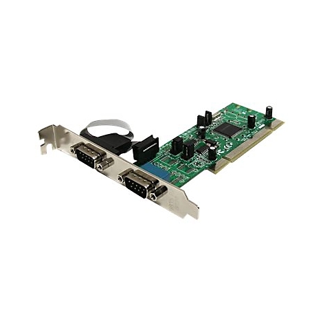 Eine grüne PC-Karte, mit zwei seriellen Anschlüssen, schwarzen Steckern und einer Vielzahl von elektronischen Bauteilen.