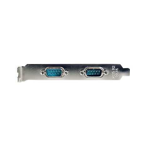 Detailaufnahme einer silbernen PC-Karte mit zwei blauen Anschlüssen.