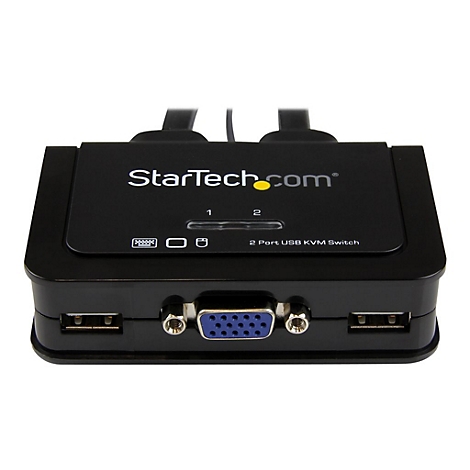 Schwarzer KVM-Switch von StarTech.com mit AnschlÃ¼ssen fÃ¼r USB und VGA.