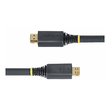 Câble HDMI noir, connecteurs dorés, anneau jaune, logo Startech.com, 4K 60Hz 18Gbps.