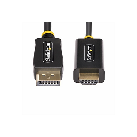 Deux câbles noirs avec des connecteurs DP et HDMI, sur fond blanc. StarTech.com est imprimé sur les connecteurs.