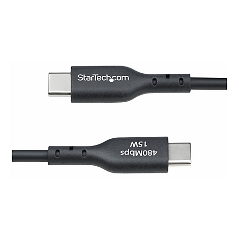 Câble USB-C noir, logo StarTech.com, 480Mbps et 15W.