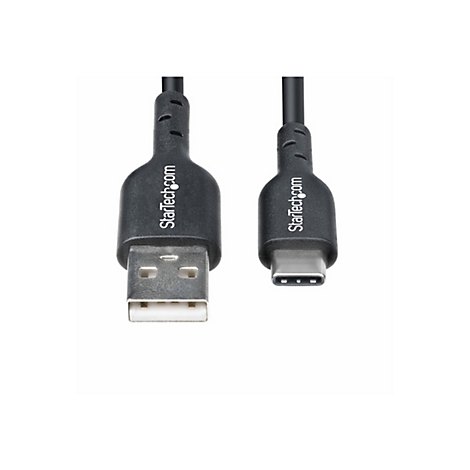 Câble USB noir avec connecteurs USB-A et USB-C. "StarTech.com" est écrit sur les connecteurs.