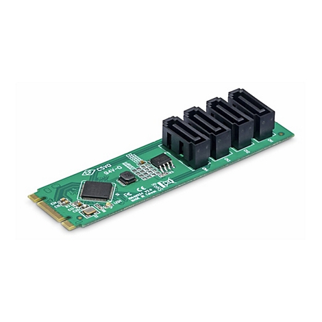 Grüne Platine mit schwarzen SATA-Anschlüssen. Aufschrift: CSVO, Taiwan.