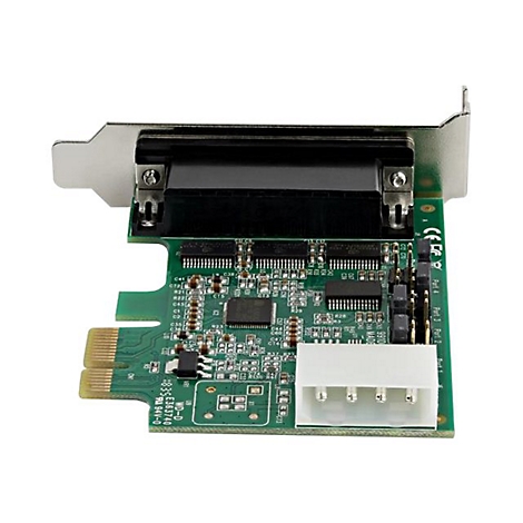 Eine grüne PC-Erweiterungskarte mit Leiterbahnen, Chips und Anschlüssen. Der Fokus liegt auf den Komponenten und dem Steckplatz.