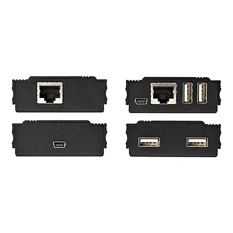 Mehrere schwarze Netzwerkadapter mit unterschiedlichen Anschlüssen. Die Adapter sind auf weißem Hintergrund abgebildet.