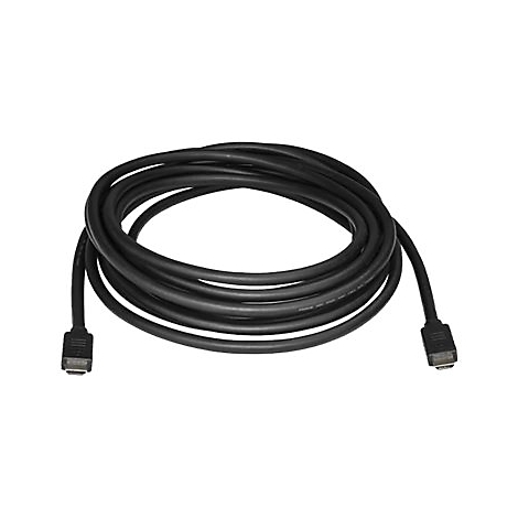 Schwarzes HDMI-Kabel, gerollt auf weißem Hintergrund.
