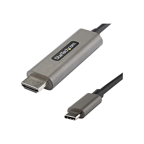 Ein graues HDMI-auf-USB-C-Kabel, StarTech.com Logo auf dem Stecker.
