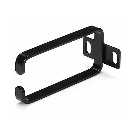 Crochet mural en métal noir avec support rectangulaire et œillet rond.