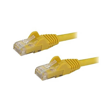 Zwei gelbe Netzwerkkabel-Stecker mit transparenten Verriegelungen.