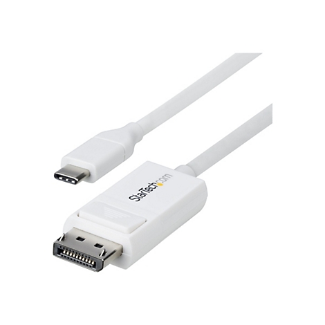 Câble USB-C vers DisplayPort blanc. StarTech.com est écrit sur le connecteur.