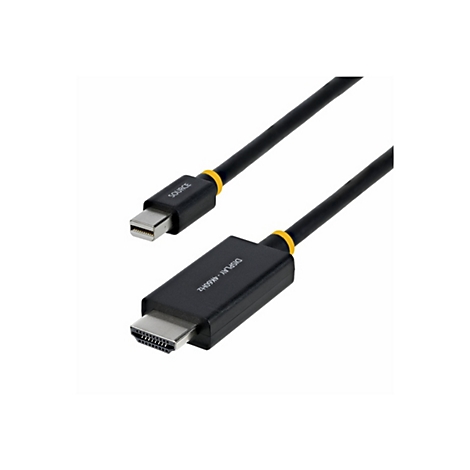 Câble HDMI noir avec connecteur mini-displayport. Le connecteur indique "SOURCE" et l'autre "DISPLAY - 4K60Hz".