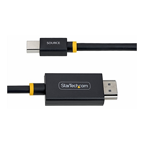 Câble HDMI noir avec connecteur USB-C, accents jaunes et logo StarTech.com.
