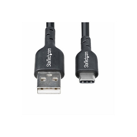Un câble USB noir avec un connecteur USB-A et un connecteur USB-C. Le logo StarTech.com est visible des deux côtés.