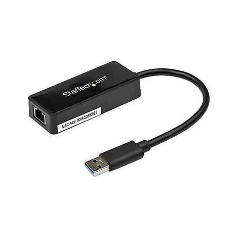 Adaptateur USB vers Ethernet noir avec le logo StarTech.com et un connecteur USB 3.0.